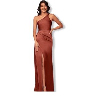 AZAZIE MARON STRETCH SATIN DRESS in TERRACATTA
